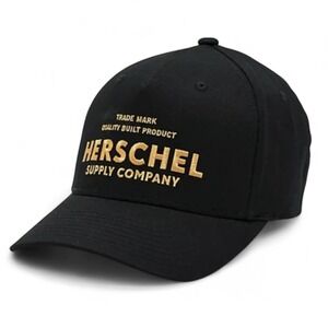 Herschel Supply Co. Black Flexfit Hat‎ L/XL New With Tags Black And Gold Hat NEW